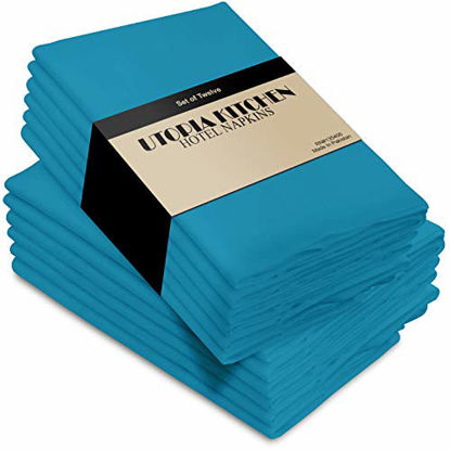 Picture of Utopia Kitchen Cloth Napkins 18 by 18 Inches, 12 Pack Caribbean Blue Dinner Napkins, Cotton Blend Soft Durable Napkins
