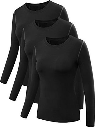 Picture of Neleus Women's 3 Pack Dry Fit Athletic Compression Long Sleeve T Shirt,Black,Small