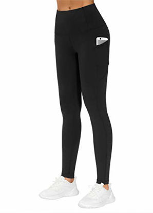 Picture of THE GYM PEOPLE Thick High Waist Yoga Pants with Pockets, Tummy Control Workout Running Yoga Leggings for Women (X-Small, Black)