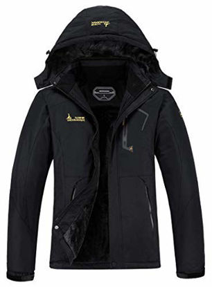 Picture of MOERDENG Women's Waterproof Ski Jacket Warm Winter Snow Coat Mountain Windbreaker Hooded Raincoat,Black,L