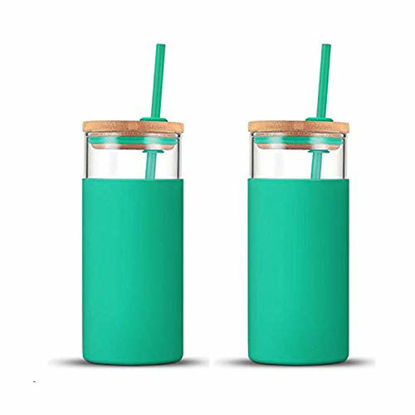 Picture of Tronco 20oz Glass Tumbler Glass Water Bottle Straw Silicone Protective Sleeve Bamboo Lid - BPA Free (Gress)