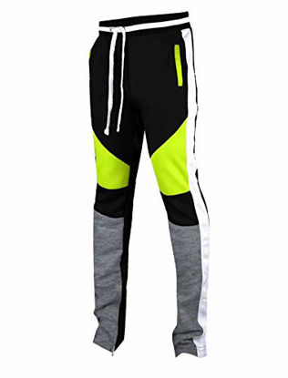 Picture of SCREENSHOTBRAND-P41901 Mens Activewear Premium Slim Fit Track Pants - Athletic Jogger Color Block Cut & Sew Sportswear Bottoms-Black/Neon-Large