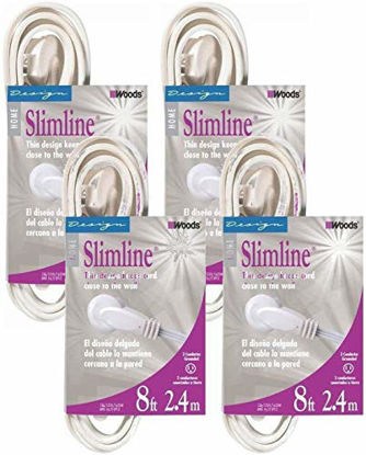 Picture of 4-PACK - SlimLine 2241 Flat Plug Extension Cord, 3-Wire, White, 8-Foot