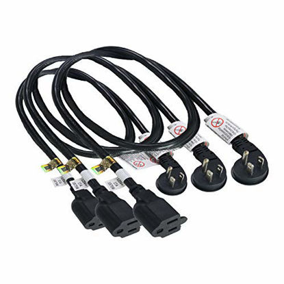 Picture of FIRMERST 1875W Flat Plug Extension Cord 3 Feet 14 AWG 15A Black, UL Listed, Pack of 3