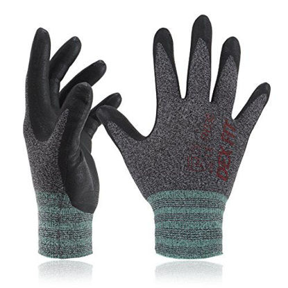 Picture of DEX FIT Nitrile Work Gloves FN330, 3D Comfort Stretch Fit, Power Grip, Smart Touch, Durable Foam Coated, Thin & Lightweight, Machine Washable, Black Gray X-Small 3 Pairs