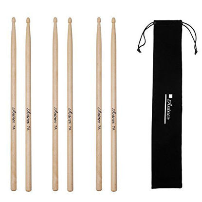 Picture of Antner 3 Pairs Maple Wood Drumsticks 7A Drum Sticks for Kids and Beginners