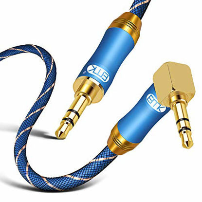 Picture of 90 Degree Right Angle Aux Cable - [24K Gold-Plated,Sound Quality]EMK Audio Stereo Male to Male Cable for Laptop, Tablets, MP3 Players,Car/Home Aux Stereo, Speaker or More (8Ft/2.4Meters)
