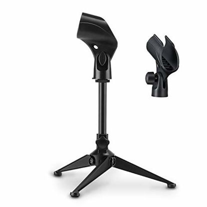Picture of Moukey Desk Mic Stand Universal Adjustable Desktop Microphone Stand Portable Foldable Tripod Mic Table Stand with Small Plastic Microphone Clip For Sm57 Sm58 Sm86 Sm87 Blue YetiBlue Snowball iCE