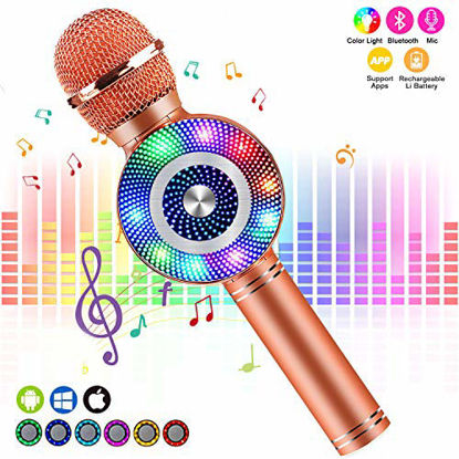 Picture of FISHOAKY Karaoke Microphone, Kids Bluetooth Karaoke Machine Portable Mic Player Speaker with LED for Christmas Birthday Home Party KTV Outdoor
