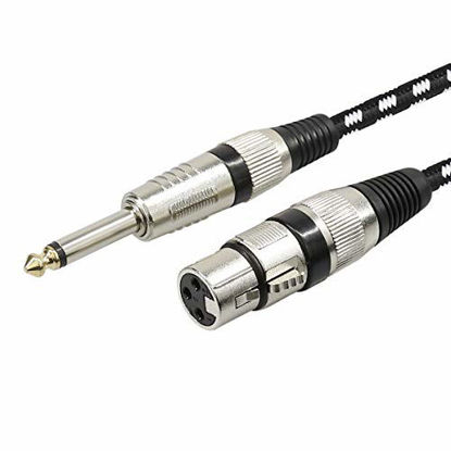 Picture of XLR Female to 1/4" TS Cable 15ft 2Pack, FURUI Nylon Braided TS Microphone Cable (XLR Female to TS 6.35mm Unbalanced Cable)