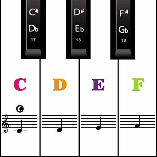 Picture of Piano Keyboard Stickers for 88/61/ 54/49 Key,Colorful Transparent Removable for kids Beginners (Mix Color)