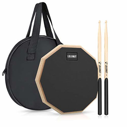 Picture of LOLUNUT 12 Inch Silent Drum Pad,Dumb Drum Beginner Rubber Practice Pad,with 5A Drum Sticks & Storage Bag(Black)