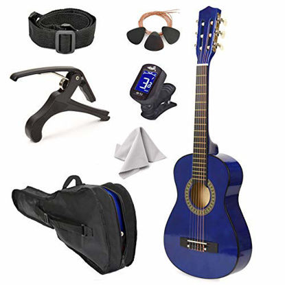 Picture of 30" Left Handed Blue Wood Guitar with Case and Accessories for Kids/Girls/Boys/Teens/Beginners