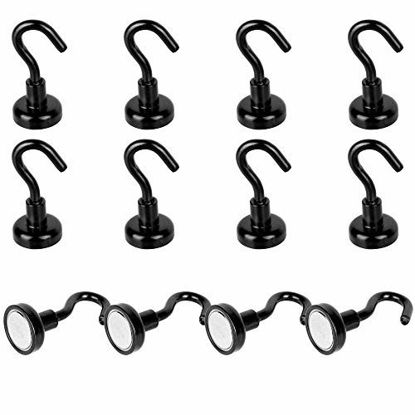 Picture of MHDMAG Black Magnetic Hooks, Strong Magnets with Neodymium Rare Earth Magnet for Hanging, Holder, Keys. Storage, Door, Office, BBQ, Cruise Ship Access, Black, Pack of 12