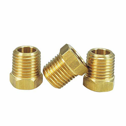 Picture of NIGO Industrial Co. Brass Pipe Fitting, Hex Bushing, Nominal Pipe Size: 1/4" NPT Male x 1/8" NPT Female (Pack of 3)