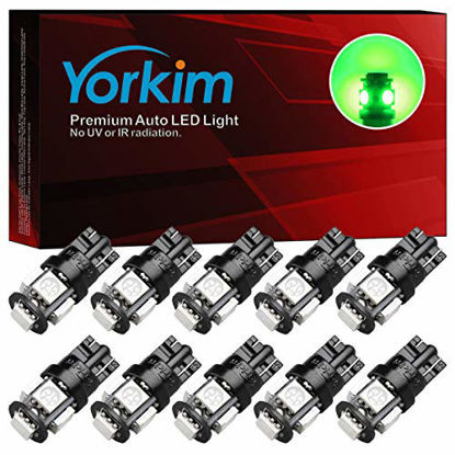 Picture of Yorkim 194 LED Bulbs Green Super Bright Newest 5th Generation, T10 LED Bulbs, 168 LED Bulb, LED Bulbs for Car Interior Dome Map Door Courtesy License Plate Lights W5W 2825, Pack of 10