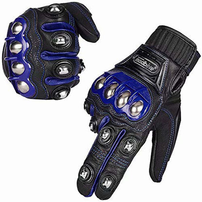 Picture of ILM Alloy Steel Leather Hard Knuckle Touchscreen Motorcycle Bicycle Motorbike Powersports Racing Gloves (L, (LEATHER) BLUE)