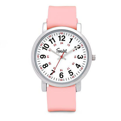 Picture of Speidel Scrub Watch for Medical Professionals with Light Pink Silicone Rubber Band, Easy to Read Dial, Red Second Hand, Military Time for Nurses, Doctors, Surgeons, EMT Workers, Students and More