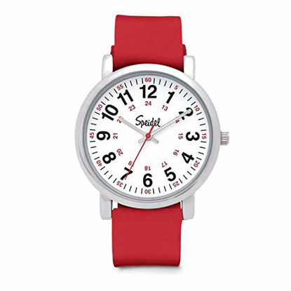 Picture of Speidel Scrub Watch for Medical Professionals with Red Silicone Rubber Band - Easy to Read Timepiece with Red Second Hand, Military Time for Nurses, Doctors, Surgeons, EMT Workers