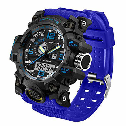 Picture of Mens Military Watch, Dual-Display Waterproof Sports Digital Watch Big Wrist for Men with Alarm (Blue)