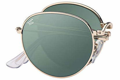 Picture of Foldies Gold Folding Round Sunglasses with Polarized Classic Green Lenses