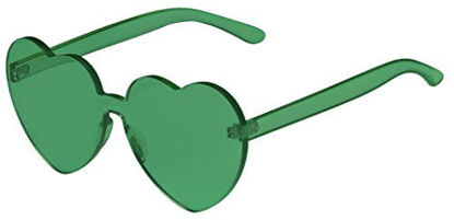 Picture of One Piece Heart Shaped Rimless Sunglasses Transparent Candy Color Eyewear(Green)