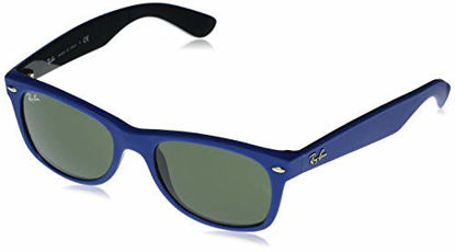 Picture of Ray-Ban unisex adult Rb2132 New Wayfarer Sunglasses, Rubber Blue on Black/Green, 52 mm US