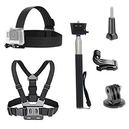 Picture of VVHOOY 3 in 1 Universal Waterproof Action Camera Accessories Bundle Kit - Head Strap Mount/Chest Harness/Selfie stick Compatible with Gopro Hero 7 6 5/AKASO EK7000/APEMAN/ODRVM/Crosstour Action Camera