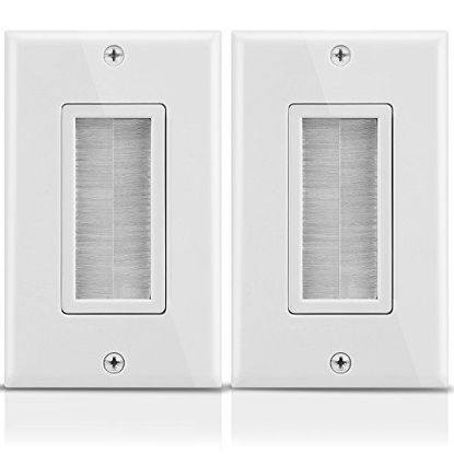 Picture of Fosmon 1-Gang Wall Plate (2 Pack), Brush Style Opening Passthrough Low Voltage Cable Plate in-Wall Installation for Speaker Wires, Coaxial Cables, HDMI Cables, or Network-Phone Cables
