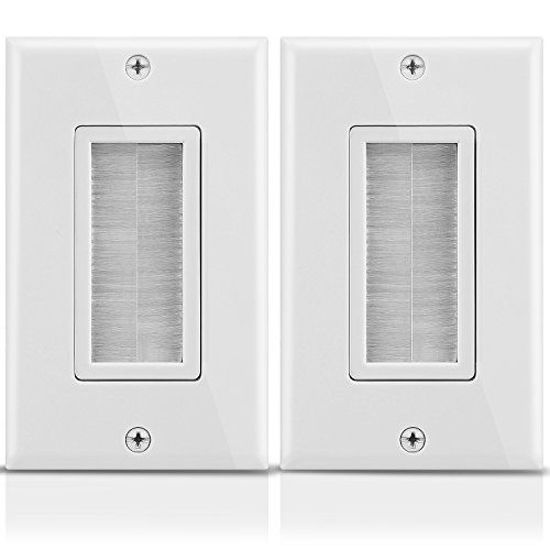 Picture of Fosmon 1-Gang Wall Plate (2 Pack), Brush Style Opening Passthrough Low Voltage Cable Plate in-Wall Installation for Speaker Wires, Coaxial Cables, HDMI Cables, or Network-Phone Cables