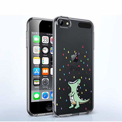 Picture of Unov Case for iPod Touch 7 Case iPod Touch 6 Case iPod Touch 5 Case Clear with Design Slim Protective Soft TPU Embossed Pattern for iPod 5th 6th 7th Generation (Rainbow Dinosaur)