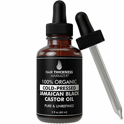 Picture of 100% Organic Cold-Pressed Jamaican Black Castor Oil (2fl Oz) by Hair Thickness Maximizer. Pure Unrefined Oils for Thickening Hair, Eyelashes, Eyebrows. Avoid Hair Loss, Thinning Hair for Men and Women