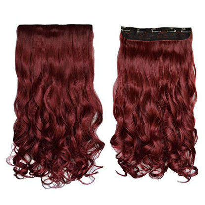 Picture of REECHO 16" 1-Pack 3/4 Full Head Curly Wavy Clips in on Synthetic Hair Extensions Hairpieces for Women 5 Clips 3.9 Oz per Piece - Wine Red