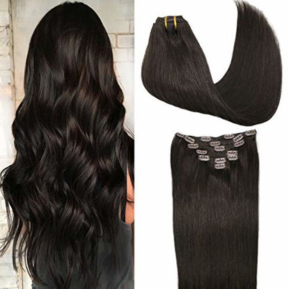Picture of GOO GOO Dark Brown Hair Extensions Clip in Human Hair Straight Thick 7pcs 120g Human Hair Extensions Clip in Remy Hair Extensions 16 Inch