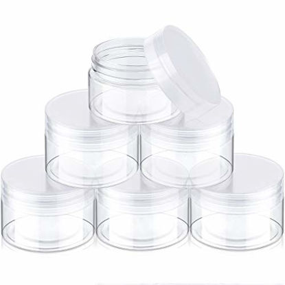 Picture of 6 Pack Plastic Pot Jars Round Clear Leak Proof Plastic Container Jars with Lid for Travel Storage, Eye Shadow, Nails, Paint, Jewelry (1 oz, Clear)