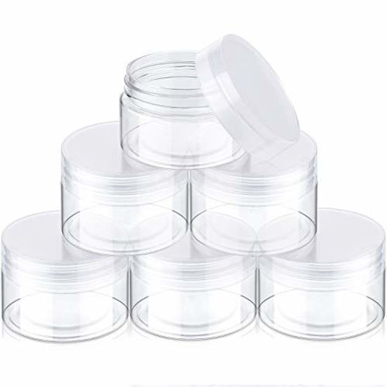 Picture of 6 Pack Plastic Pot Jars Round Clear Leak Proof Plastic Container Jars with Lid for Travel Storage, Eye Shadow, Nails, Paint, Jewelry (1 oz, Clear)