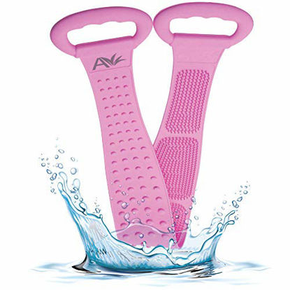 Picture of Avilana Exfoliating Silicone Body Scrubber Easy to Clean, Lathers Well, Eco Friendly, Long Lasting, And More Hygienic Than Traditional Loofah (Pink-Long Strap)
