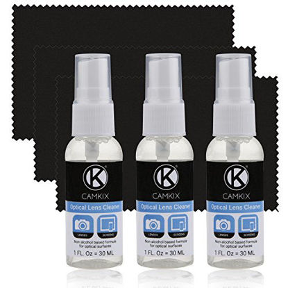 Picture of CamKix Lens and Screen Cleaning Kit - 3X Cleaning Spray, 3X Microfiber Cloth - Perfect to Clean The Lens of Your DSLR or GoPro Camera - Also Great for Your Smartphone, Tablet, Notebook, etc.