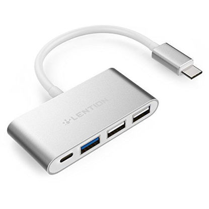 Picture of LENTION 4-in-1 USB-C Hub with Type C, USB 3.0, USB 2.0 Compatible 2020-2016 MacBook Pro 13/15/16, New Mac Air/Surface, ChromeBook, More, Multiport Charging & Connecting Adapter (CB-C13, Silver)