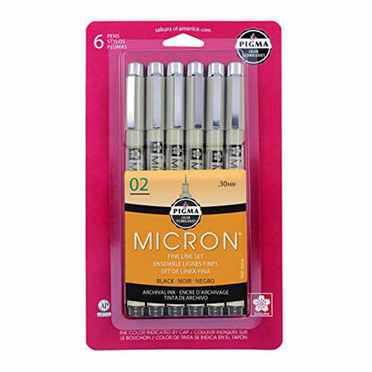 Picture of Sakura Pigma 50036 Micron Blister Card Ink Pen Set, Black, 02 6CT