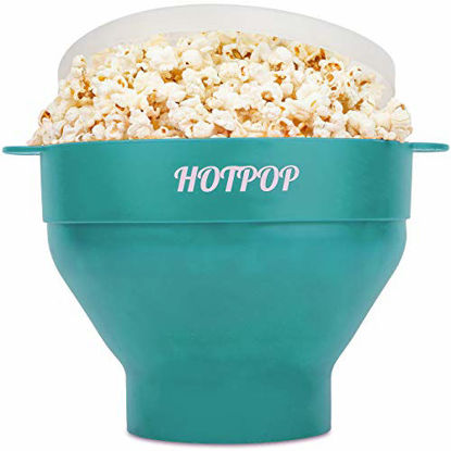 Picture of The Original Hotpop Microwave Popcorn Popper, Silicone Popcorn Maker, Collapsible Bowl Bpa Free and Dishwasher Safe - 17 Colors Available (Aqua)