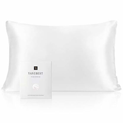 Picture of YANIBEST Silk Pillowcase for Hair and Skin - 21 Momme 600 Thread Count 100% Mulberry Silk Bed Pillowcase with Hidden Zipper, 1 Pack Standard Size Pillow Case White