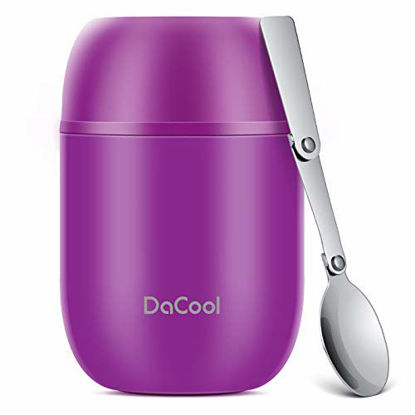 Picture of Hot Food Jar DaCool Insulated Lunch Container 16 oz Stainless Steel Keep Food Cool & Hot Bento Lunch Box for Kids Adult with Spoon Leak Proof for School Office Picnic Travel Outdoors - Purple