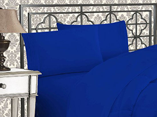 Picture of Elegant Comfort Luxurious 1500 Thread Count Egyptian Three Line Embroidered Softest Premium Hotel Quality 4-Piece Bed Sheet Set, Wrinkle and Fade Resistant, King, Royal Blue