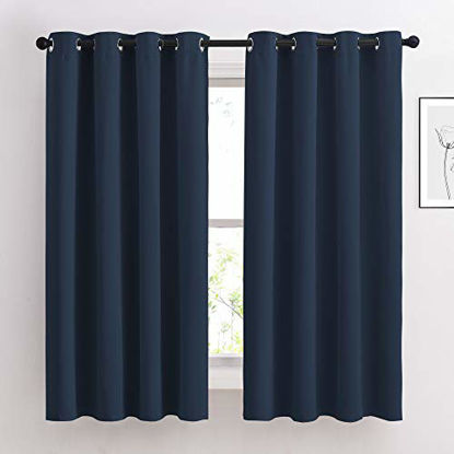 Picture of NICETOWN Blackout Curtains and Drapes for Kitchen - Thermal Insulated Solid Grommet Top Blackout Panels/Draperies for Kid's Room (Navy, 1 Pair, 52 x 63 Inch)