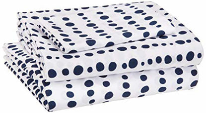 Picture of Amazon Basics Kid's Sheet Set - Soft, Easy-Wash Lightweight Microfiber - Twin, Blue Dotted Stripes
