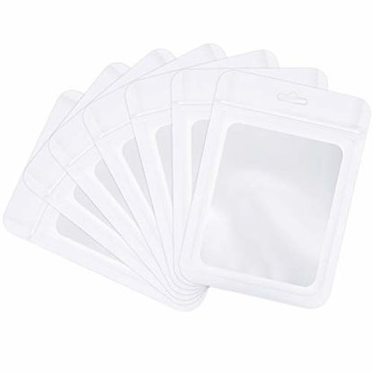 Picture of 100 Pieces Resealable Mylar Ziplock Food Storage Bags with Clear Window Coffee Beans Packaging Pouch for Food Self Sealing Storage Supplies (White, 4 x 6 Inch)