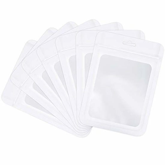 Picture of 100 Pieces Resealable Mylar Ziplock Food Storage Bags with Clear Window Coffee Beans Packaging Pouch for Food Self Sealing Storage Supplies (White, 4 x 6 Inch)