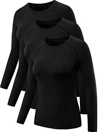 Neleus Women's 3 Pack Compression Workout Shirt,8021,Black,L,Tag XL