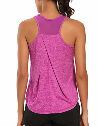 Picture of Aeuui Workout Tops for Women Mesh Racerback Tank Yoga Shirts Gym Clothes Dark Purple